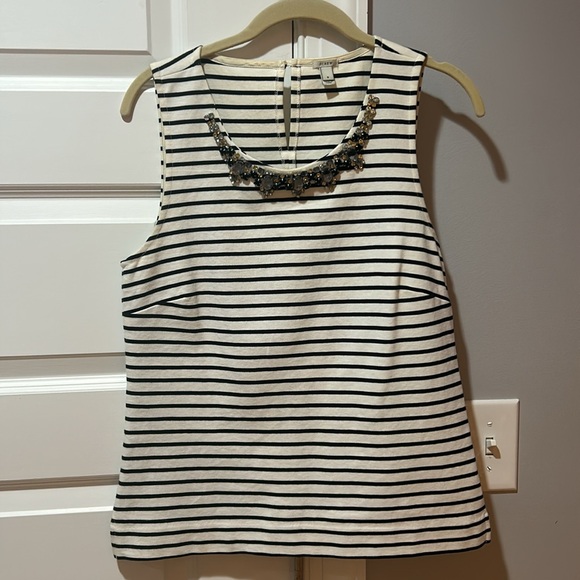 J.Crew Black and White Sleeveless Top with bejeweled collar Size Small - Picture 5 of 5